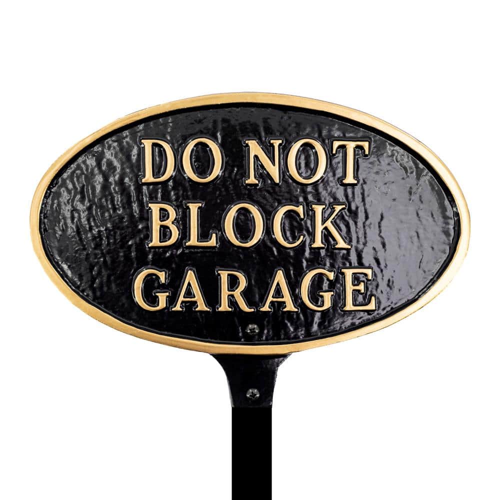 6 in. x 10 in. Small Oval Do Not Block Garage Statement Plaque Sign with Lawn Stake – Black/Gold - Hercitys