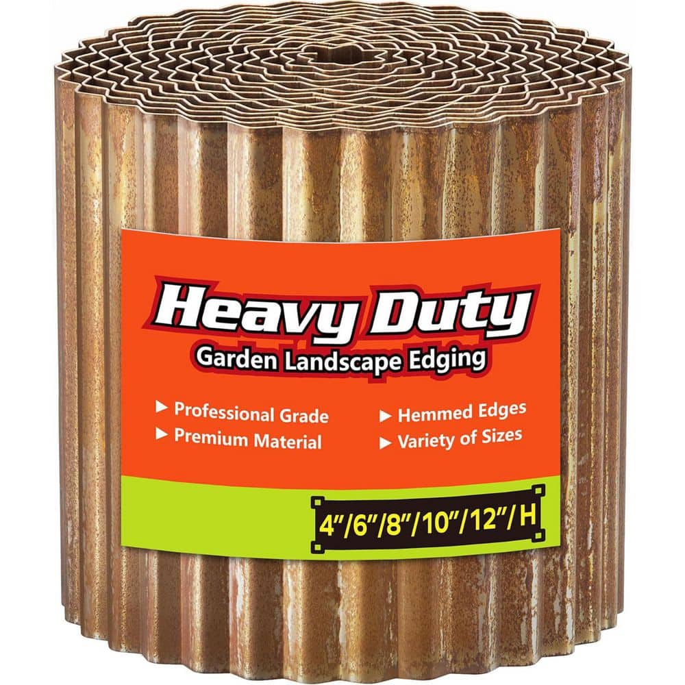 Corrugated Metal Garden Edging 6 in. x 40 ft. Rusted Finish Landscape Border for Lawn and Flower Beds - Hercitys
