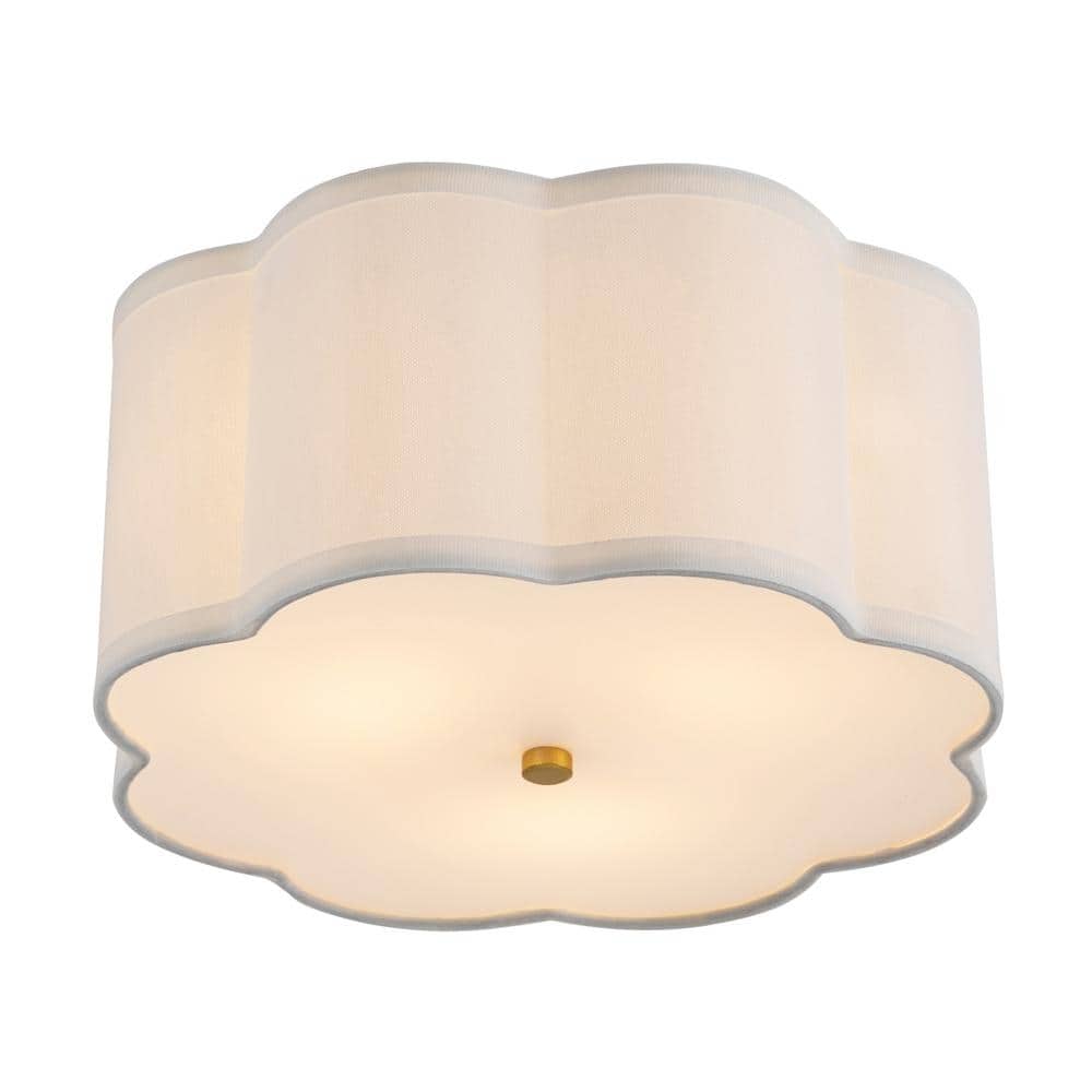 White Modern Flower-Shaped Flush Mount 12.99 in. 3-Light Ceiling Light with PC and Fabric Shade, No Bulbs Included - Hercitys