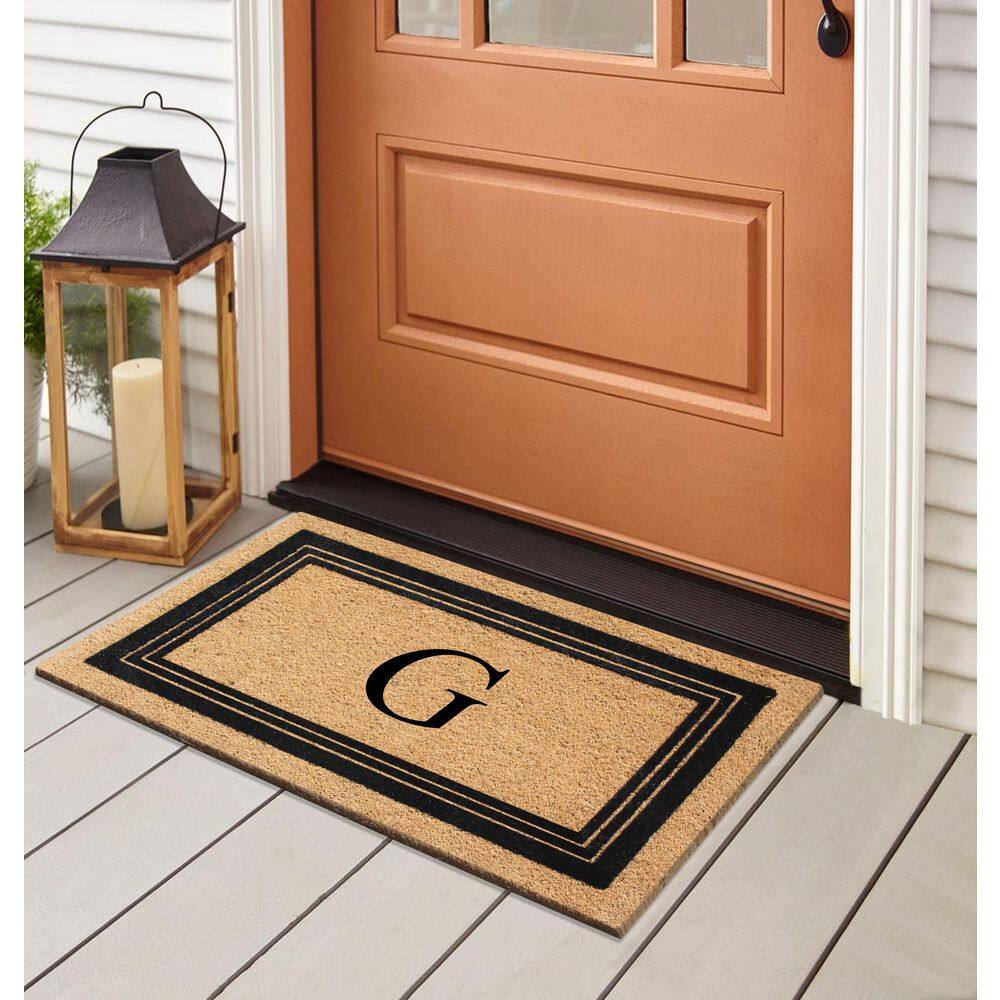 A1HC Flock Black/Beige 18 in x 30 in Natural Coir Thin-Profile Non-Slip Outdoor Durable Monogrammed G Doormat - Hercitys