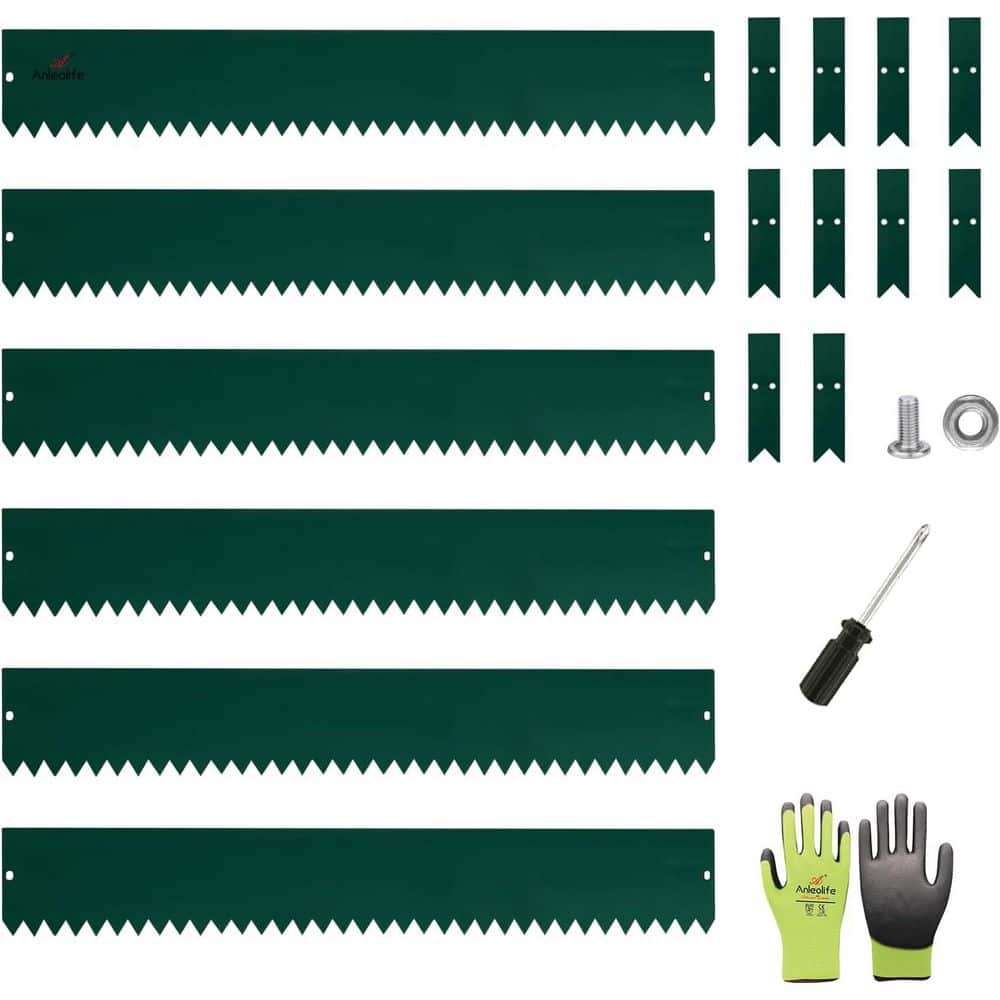 6-Pack 40 in. L x 6 in. H Green Steel Garden Landscape Edging, Bendable Lawn Border with Gloves and 10 Stakes - Hercitys