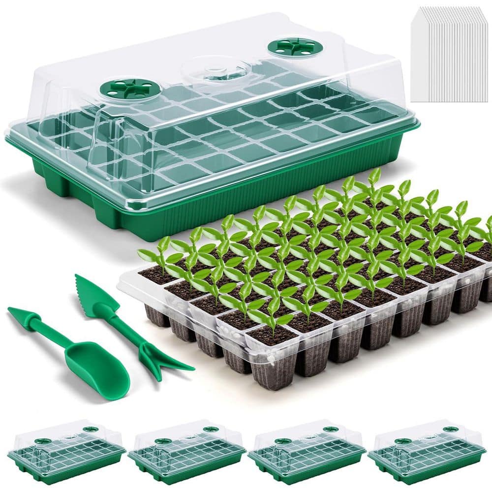 Seed Starter Tray with Humidity Dome for Seed Seedling Planting Starter Mini Greenhouse Germination Trays (5-Pack) - Hercitys