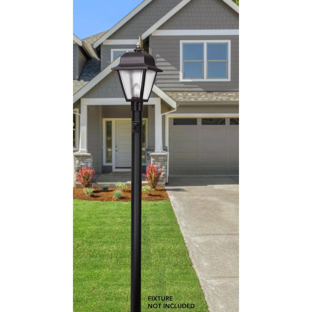 7 ft. Black Outdoor Direct Burial Lamp Post with Convenience Outlet fits 3 in. Post Top Fixtures - Hercitys