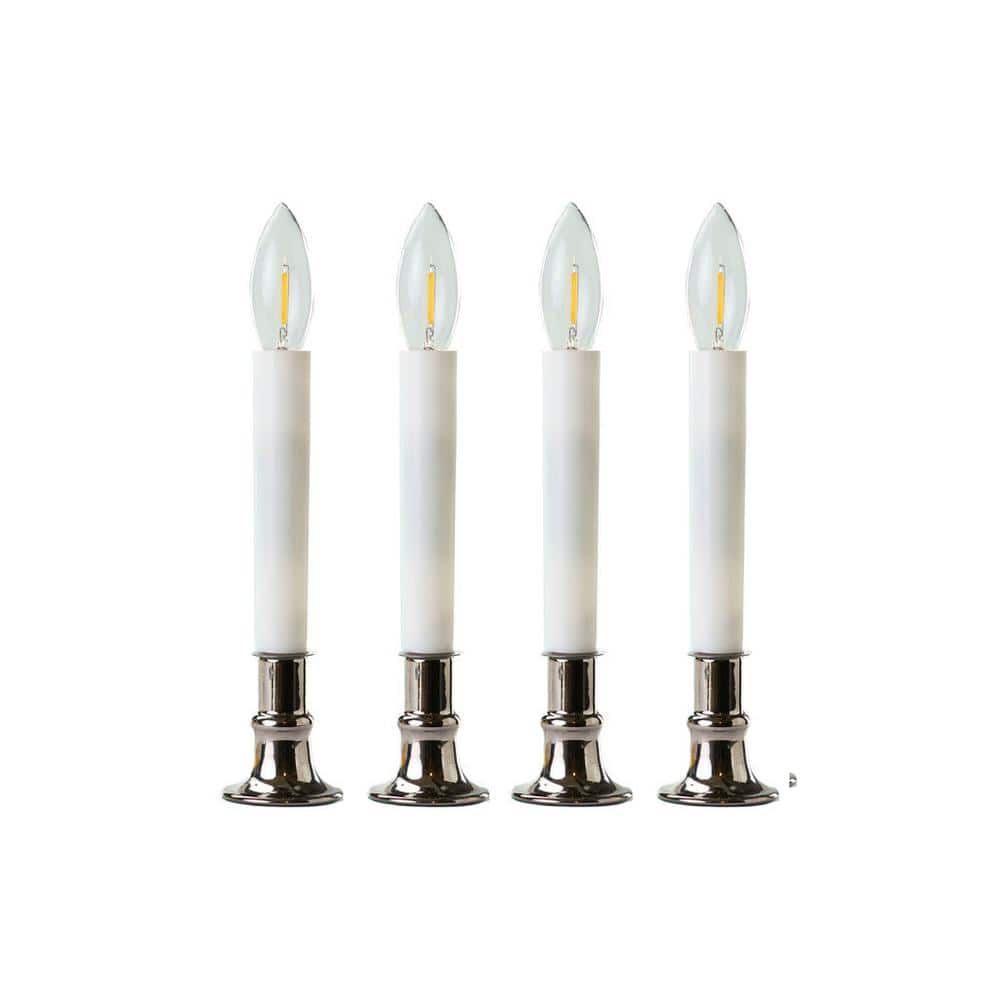 9 in. Electric Window Candle Dark Pewter w/Warm White LED Bulb and Sensor 4-Piece Set - Hercitys