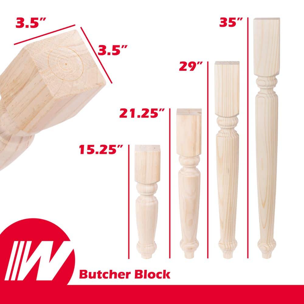 Butcher Block Table Leg with Chamfer – 29 in. H x 3.25 in. Dia. – Sanded Unfinished Pine Wood – DIY Home Furniture Decor - Hercitys