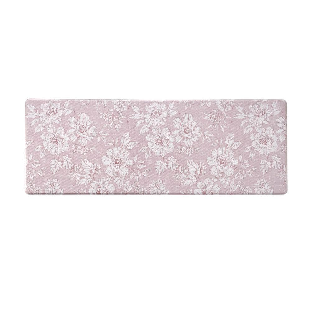 Pink Iris Floral 17.5 in. x 48 in. Anti-Fatigue Wellness Mat - Hercitys