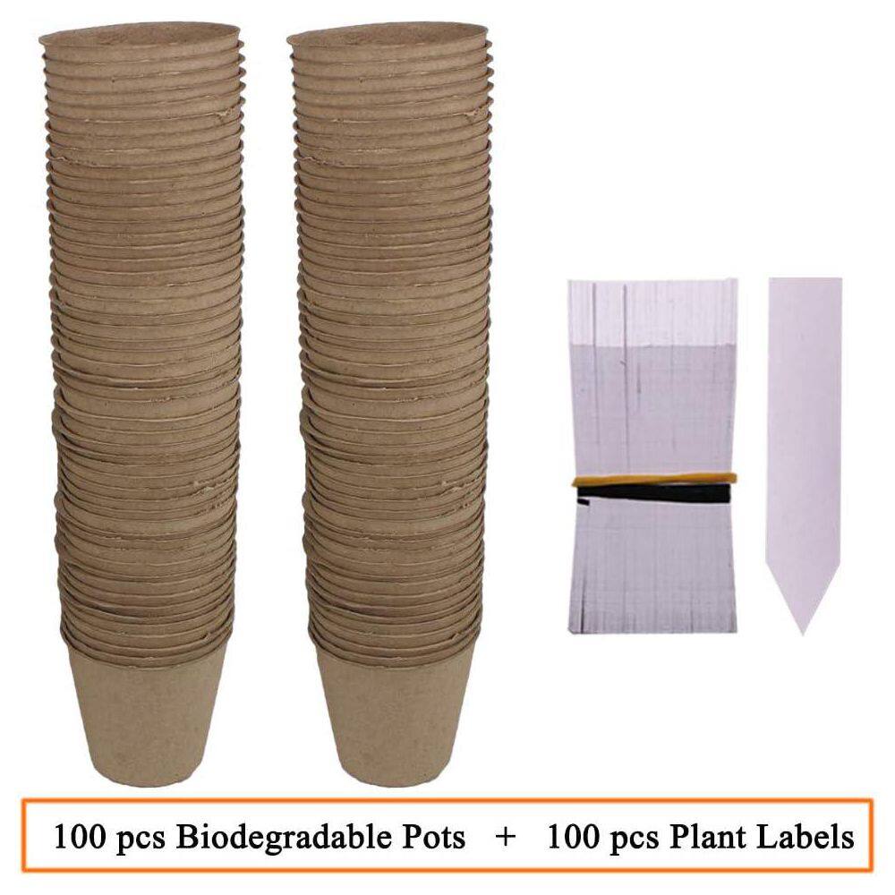 Biodegradable Peat Pots Seedling Starter Kit with Plastic Plant Labels for Fast Growth and Easy Transplanting 100-Pack - Hercitys