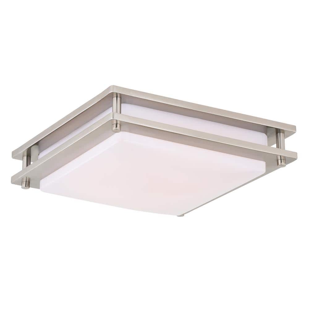 Horizon 12 in. W Satin Nickel LED Flush Mount Ceiling Light Fixture White Shade - Hercitys