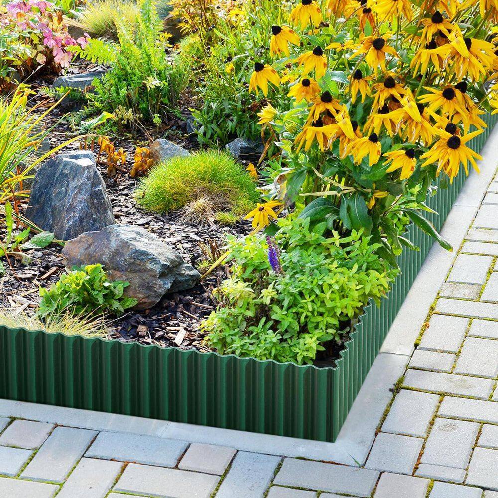 8 in. x 20 ft. Corrugated Metal Garden Edging Green Durable Landscape Border for Lawn and Flower Bed - Hercitys