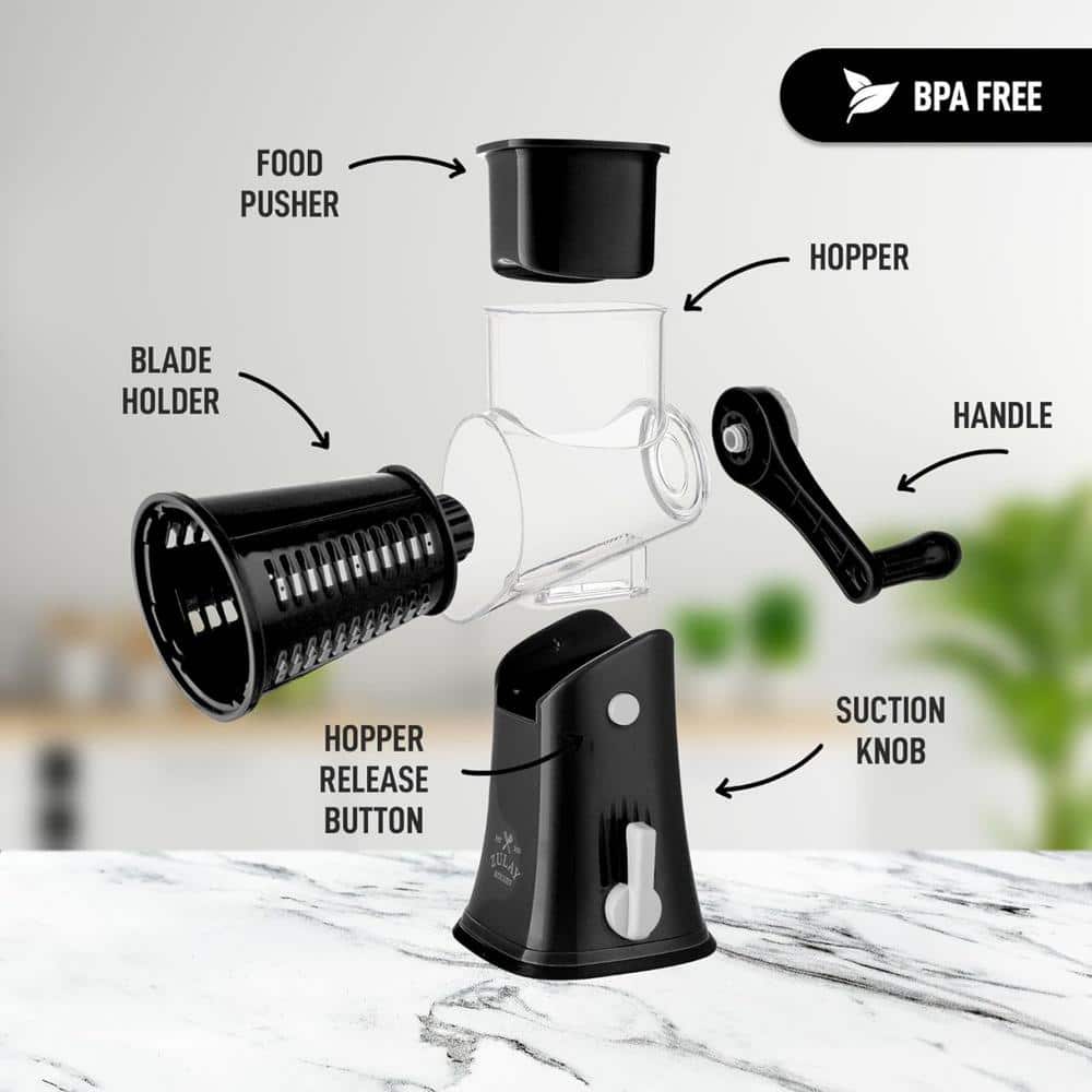 Rotary Cheese Grater-Black Stainless Steel Hand Crank with 5-Blades - Hercitys