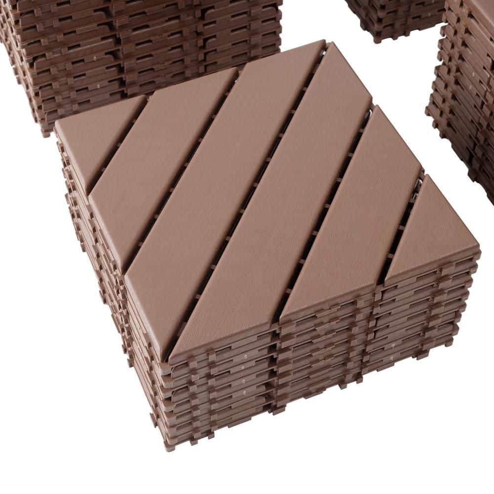 Plastic Floor Paver 12 in. x 12 in. Outdoor Interlocking Deck Tile in Brown 0.8 in. H All Weather Use Tiles(44-Pack) - Hercitys
