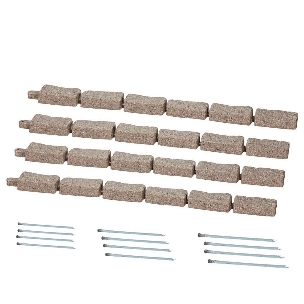 Brown Faux Stone Landscape Edging 46.4 x 2.2 in. Realistic Lawn Edging Brick-Sized Garden PE Plastic Edging Border - Hercitys