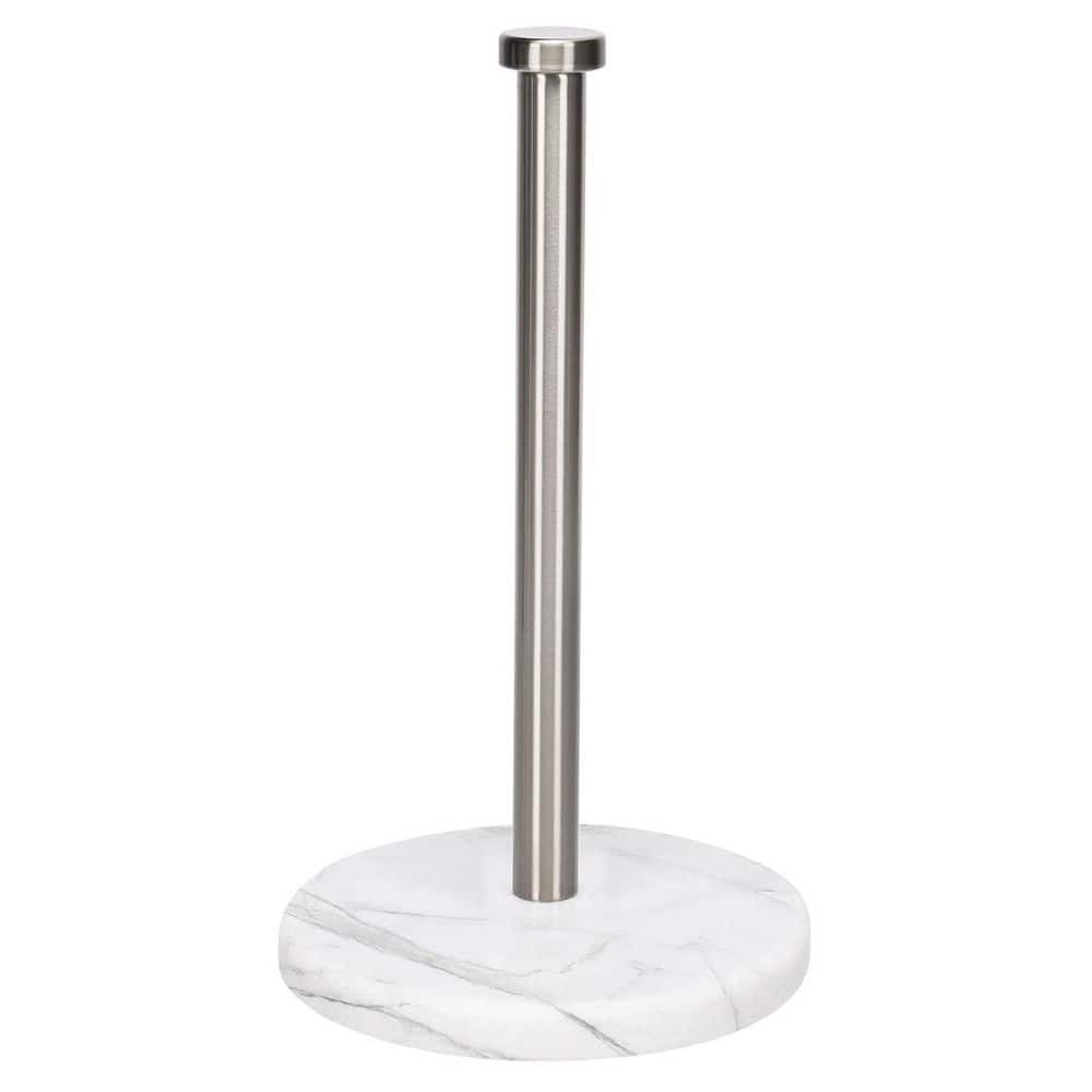 Standing Paper Towel Holder for Bathroom Kitchen Countertop Sized Roll Paper with Marble Base in Brushed Nickel - Hercitys