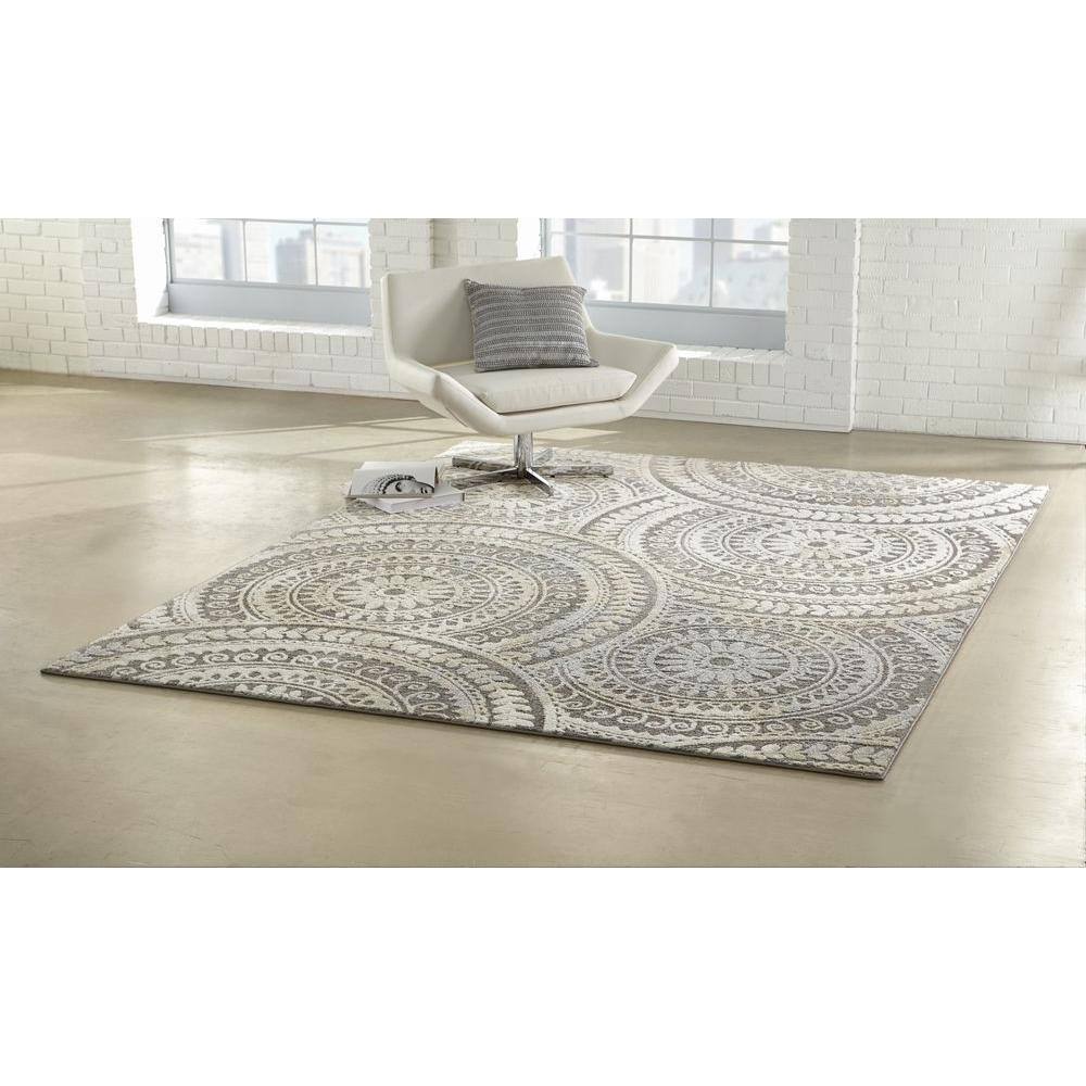 Spiral Medallion Cool Gray Tones 5 ft. x 7 ft. Area Rug - Hercitys