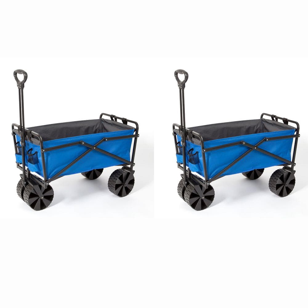 Powder Coated Steel Collapsible Garden Cart Wagon in Blue and Grey (2-Pack) - Hercitys