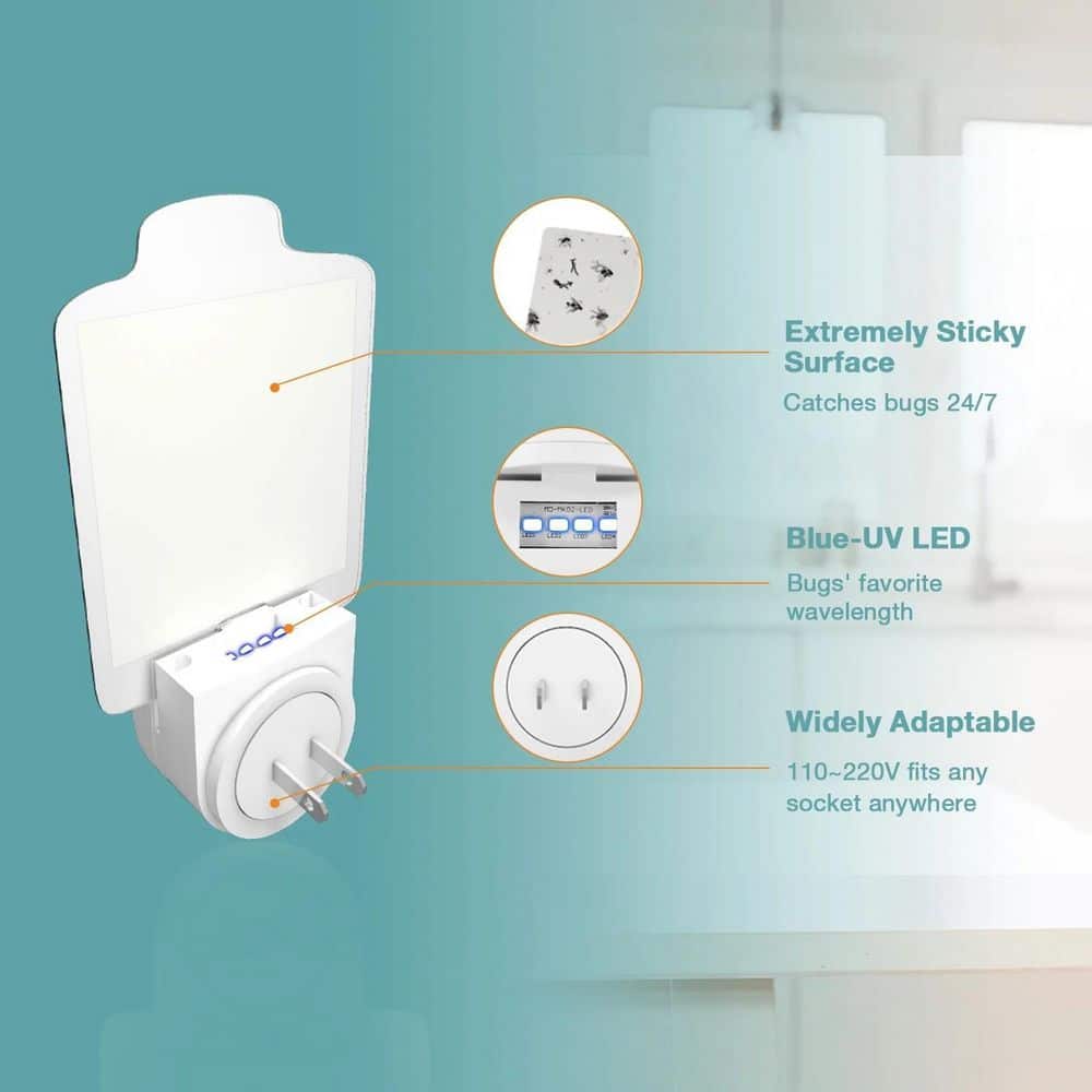 Flying Insect Trap for House Flies, Fruit Flies, Moths and Light-Loving Insects, Plug-in Station Plus 5 Trap Boards - Hercitys
