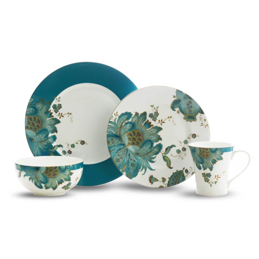 Eliza 16-Piece Casual Teal Porcelain Dinnerware Set (Service for 4) - Hercitys