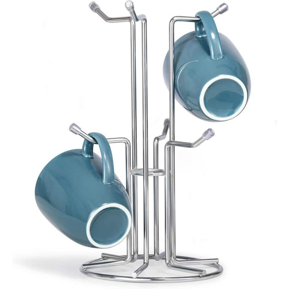 Metal Coffee Mug Holder for Countertop Large Mugs with 6-Hooks and Mug Rack Display for Coffee in Silver - Hercitys
