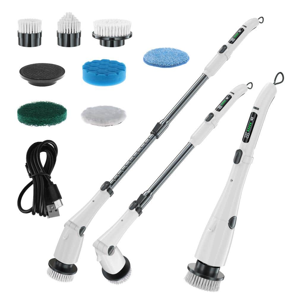 Electric Spin Scrubber, IPX7 Waterproof, 7-Replaceable Brush Heads, Adjustable Extension Handle, 3-Speeds, Sweeper - Hercitys