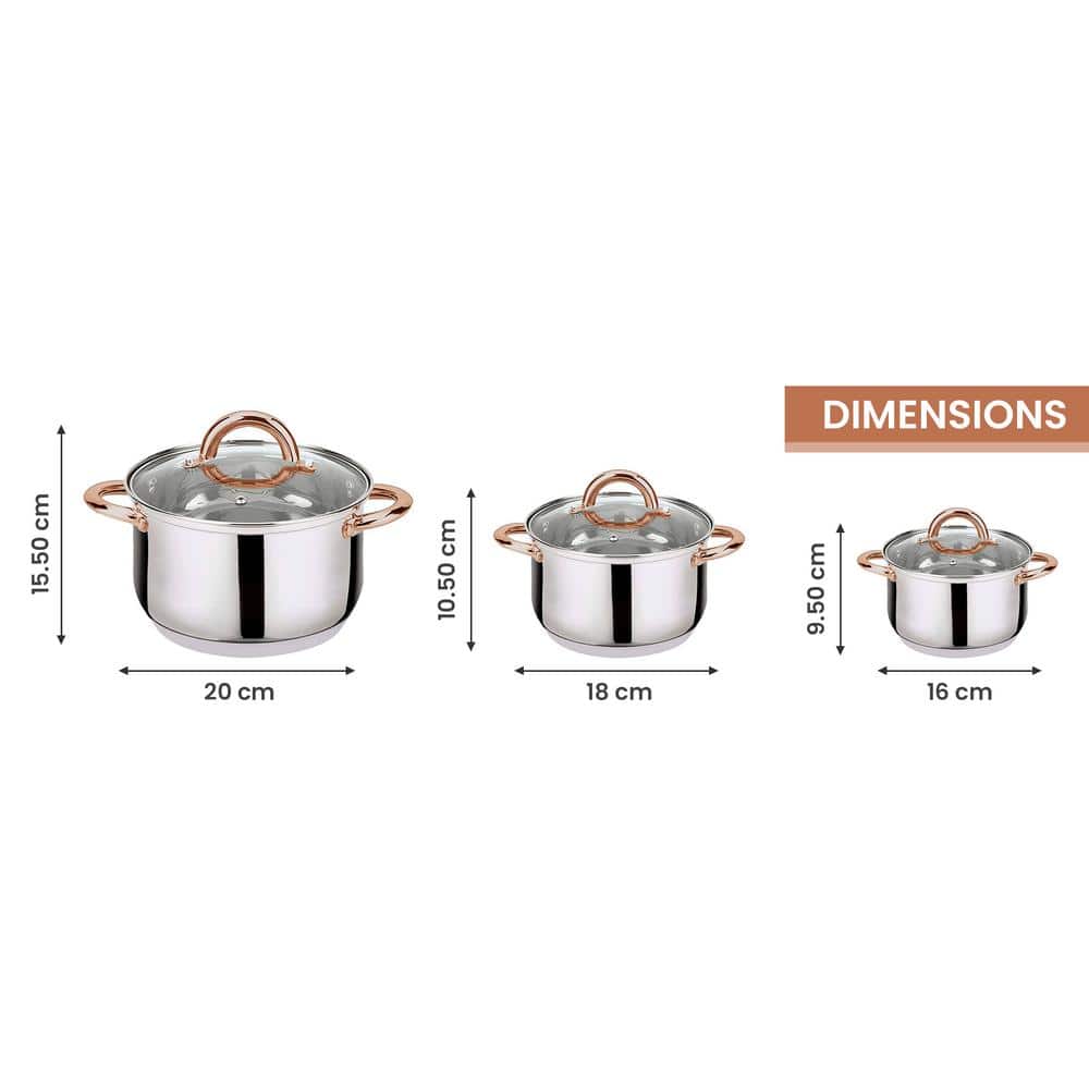 Kitchen Sense 6-Piece Stainless Steel Casserole Set Pots and Lids - Hercitys