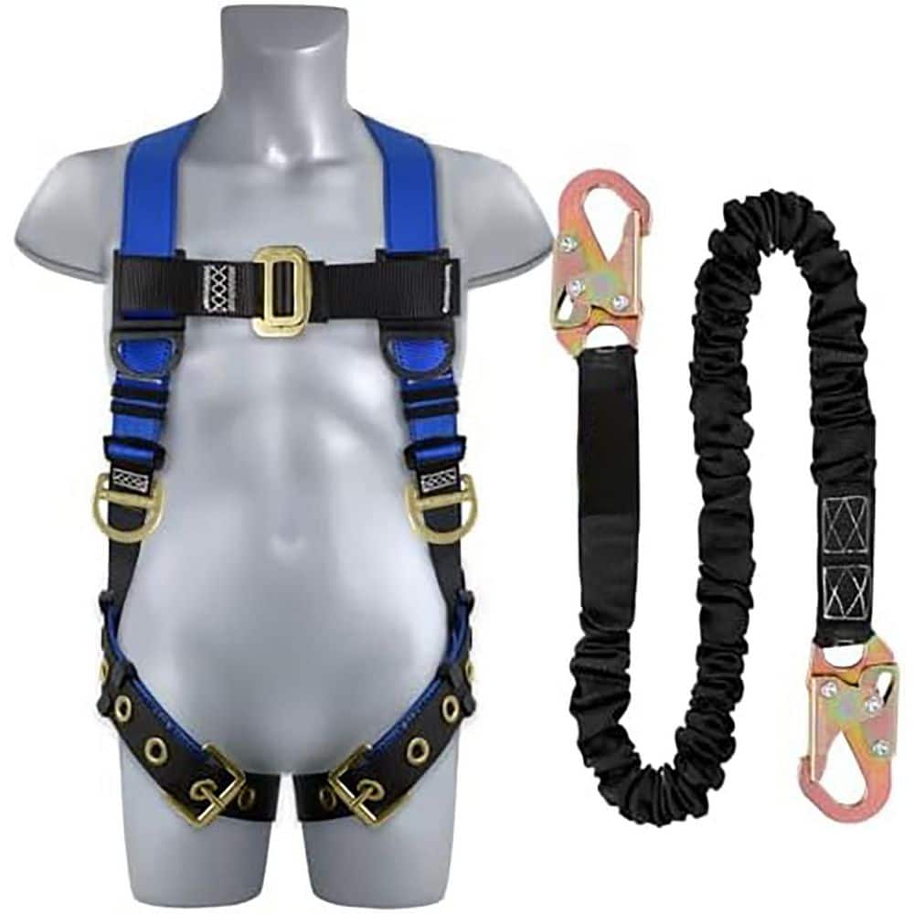 Men’s Full Body Safety Harness Kit with Shock Absorbing Lanyard and Tongue Buckle for Construction Work - Hercitys