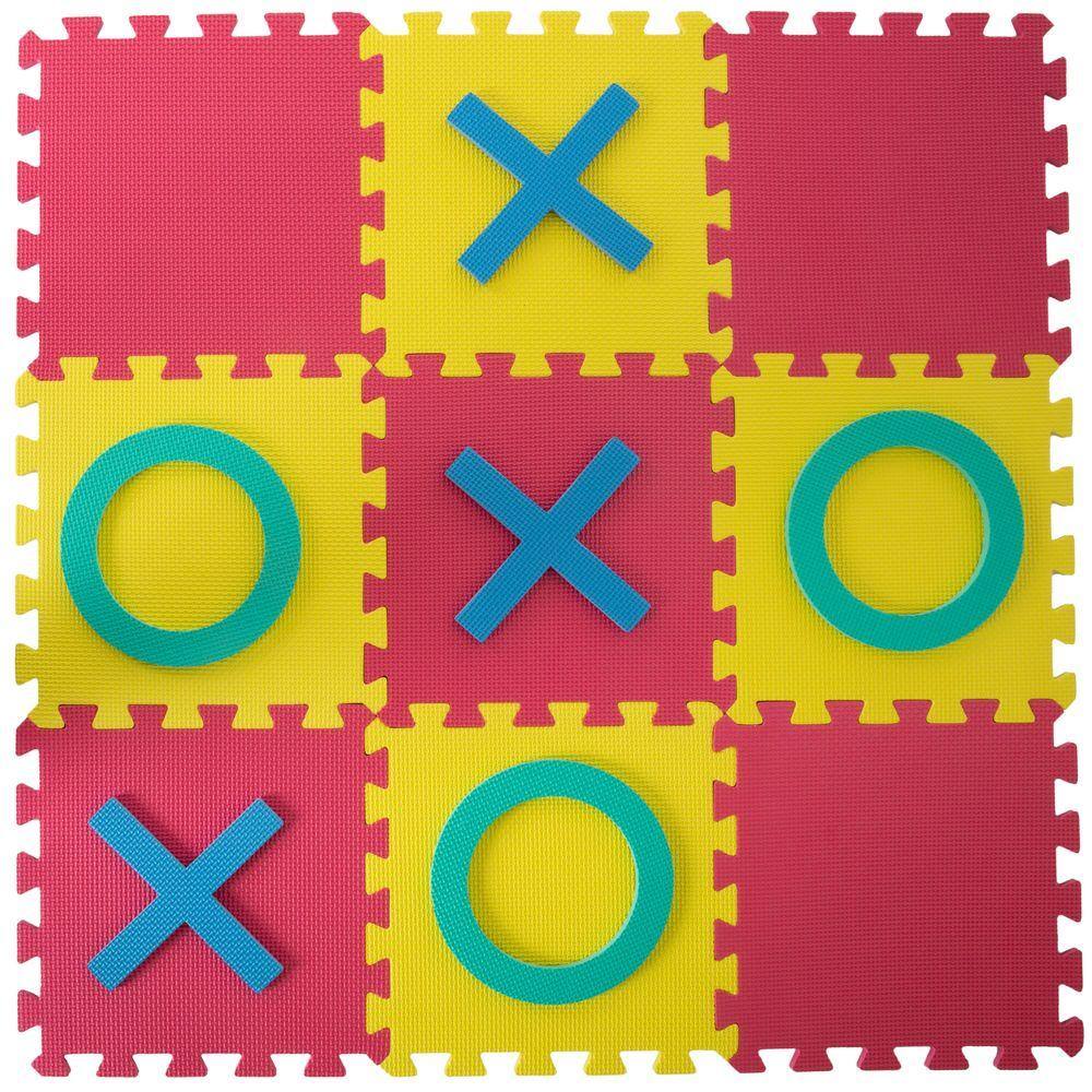 Multi-Colored 36 in. x 36 in. x 0.325 in. Giant Interlocking Foam Square Tic-Tac-Toe Game - Hercitys