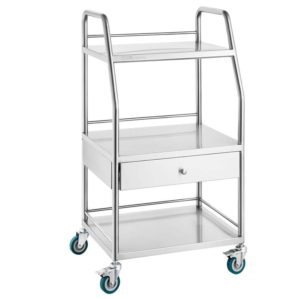 Utility Cart，Lab Serving Cart, Kitchen Cart, Rolling Cart, Medical Cart for Laboratory, Hospital, Sliver - Hercitys