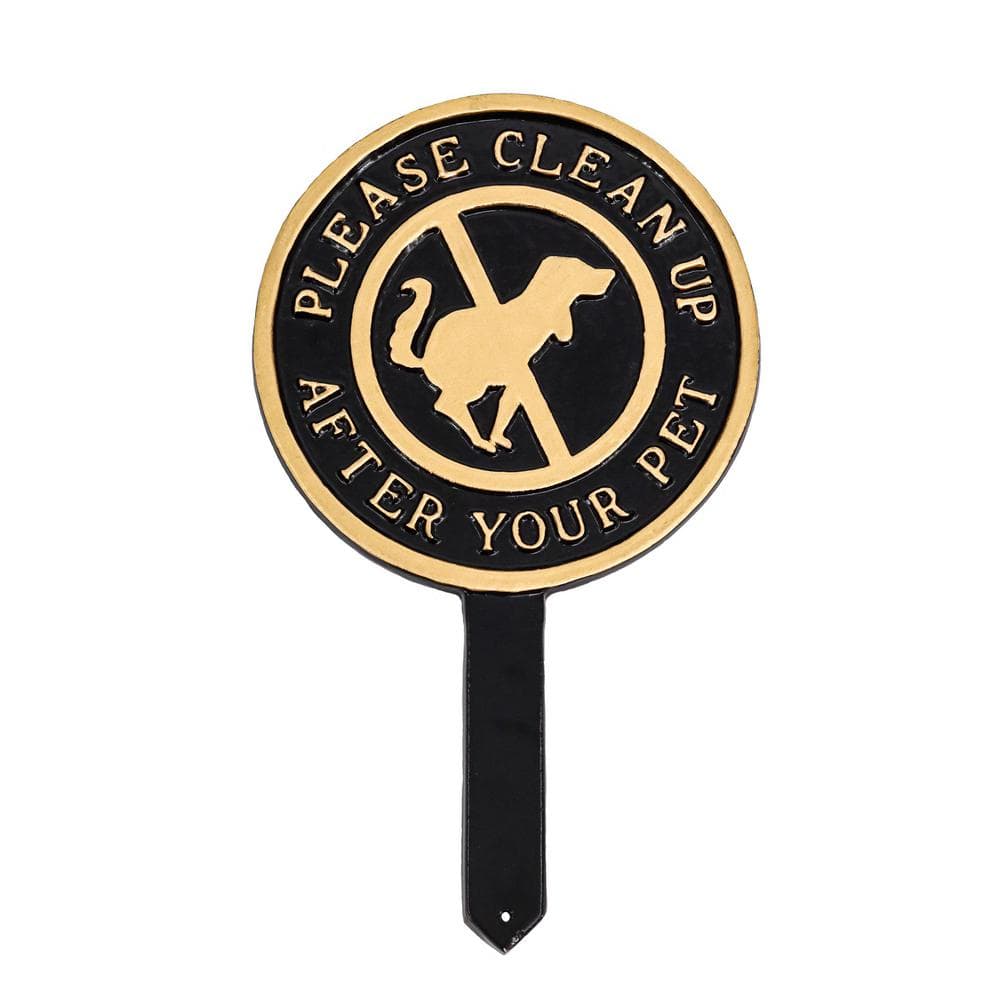 Please Clean Up After Your Pet Statement Plaque with 4.5 in. Lawn Stake – Black/Gold - Hercitys