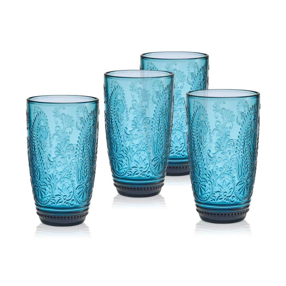 Maddi 15 oz. Indio Blue Highball Glass Set (Set of 4) - Hercitys