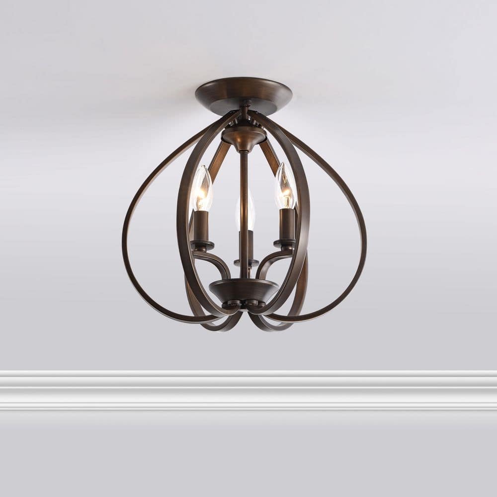 Polly 14 in. Diameter 3-Light Bronze Contemporary Flush Mount Chandelier - Hercitys
