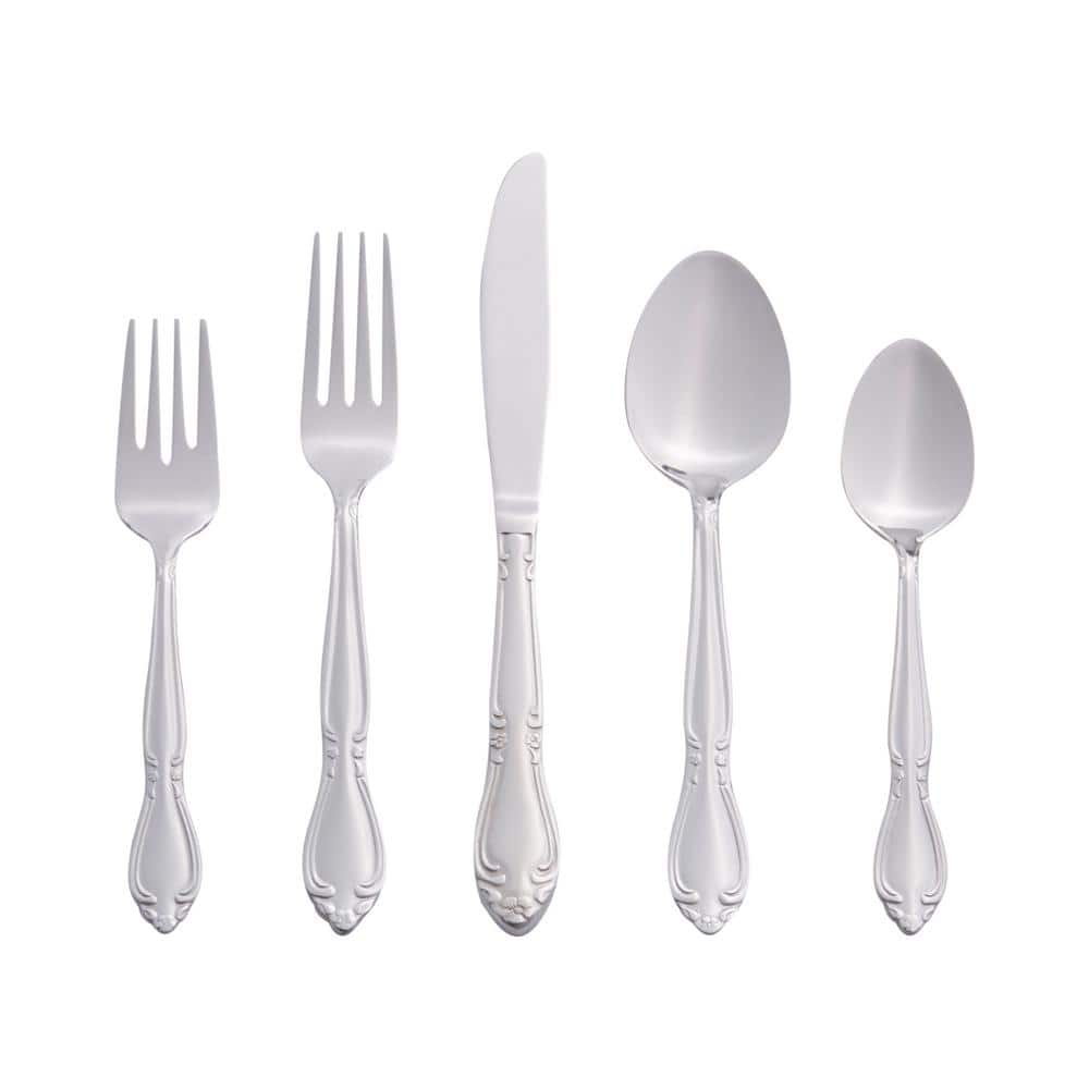 Rose 46-Piece Silver Stainless Steel Flatware Set (Service for 8) - Hercitys