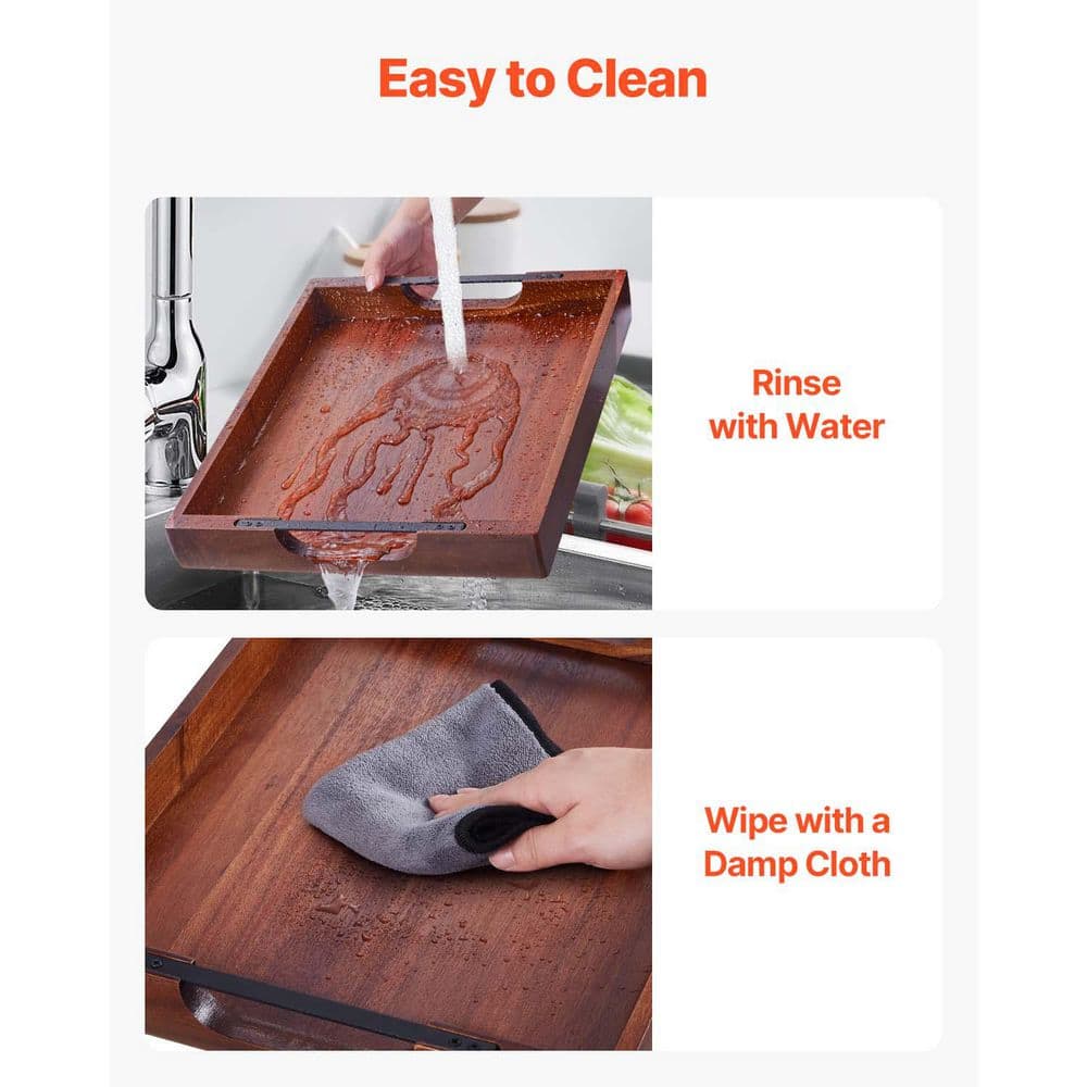 Wood Serving Tray, Acacia Tray Board with Handles, Decorative Rustic Serving Trays Platter, Ideal for Breakfast in Bed - Hercitys