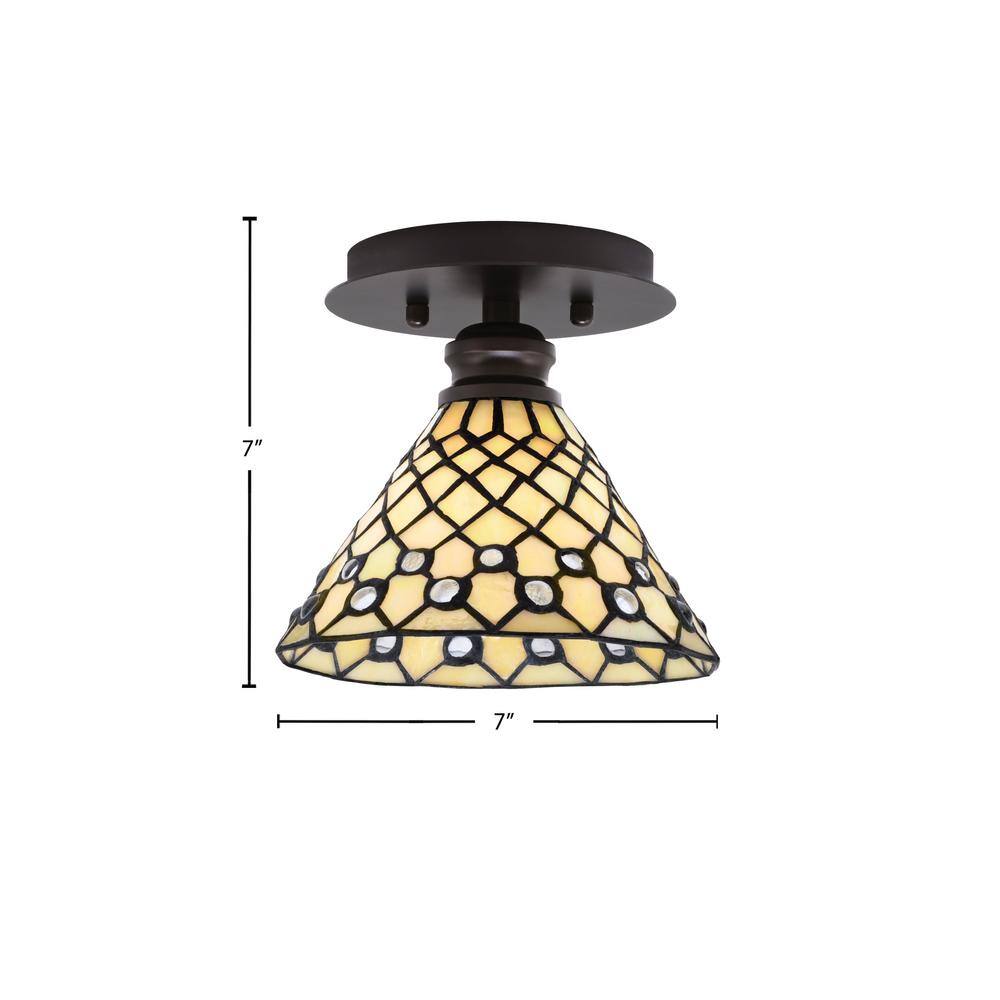 Albany 1-Light 7 in. Espresso Semi-Flush with Starlight Art Glass Shade - Hercitys