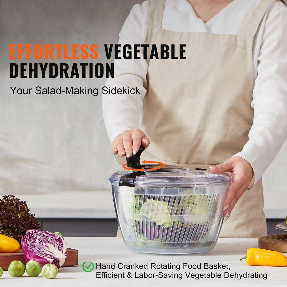 Glass Salad Spinner, 4.75 qt., 1-Handed Easy Press Vegetable Dryer, Lettuce Cleaner - Hercitys