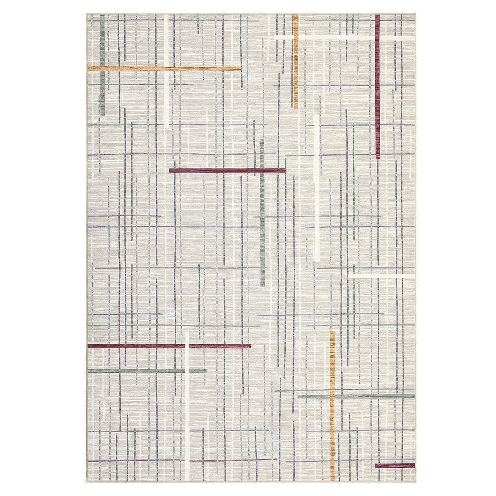 Striped Bedside Foldable Geometric Print Carpet Soft Thin Carpet Living Room Laundry Room Beige 9 ft. x 12 ft. Area Rug - Hercitys