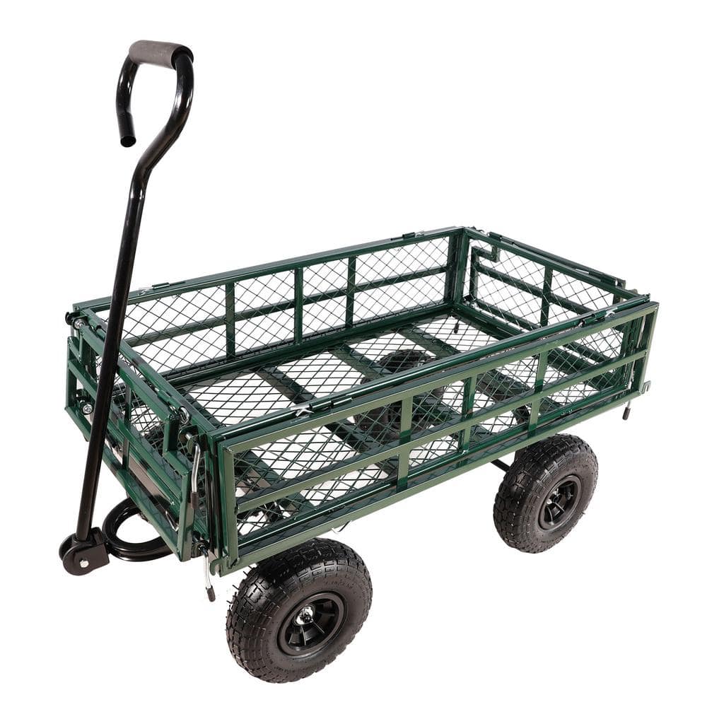 6 cu. ft. Metal Wagon Garden Cart Truck, Green, Outdoor Garden, Cargo Handling - Hercitys