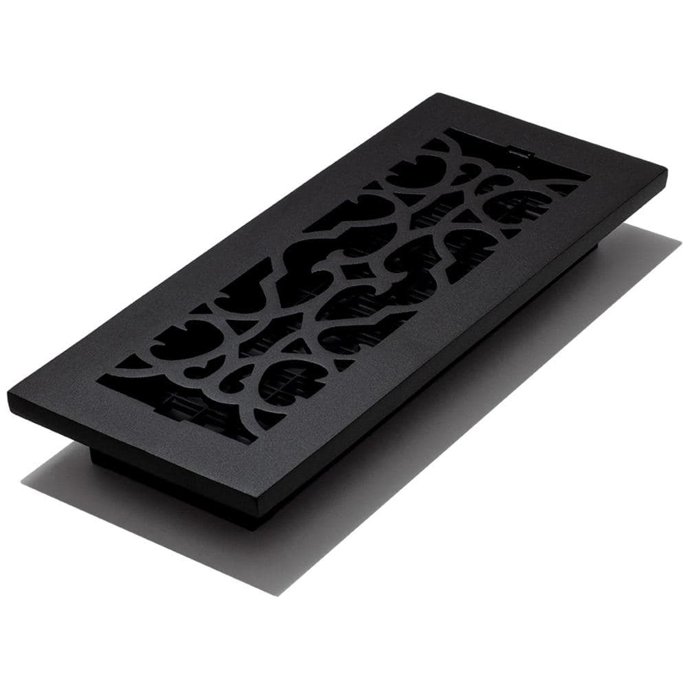 Victorian 12 in. x 4 in. Floor Register in Cast Iron Black - Hercitys