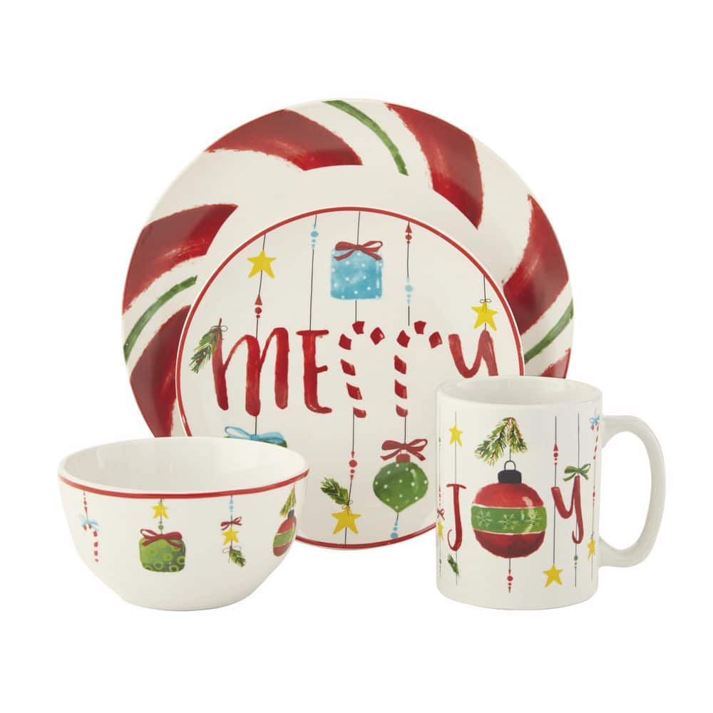 Peppermint 16-Piece Holiday Multi Porcelain Dinnerware Set (Service for 4) - Hercitys