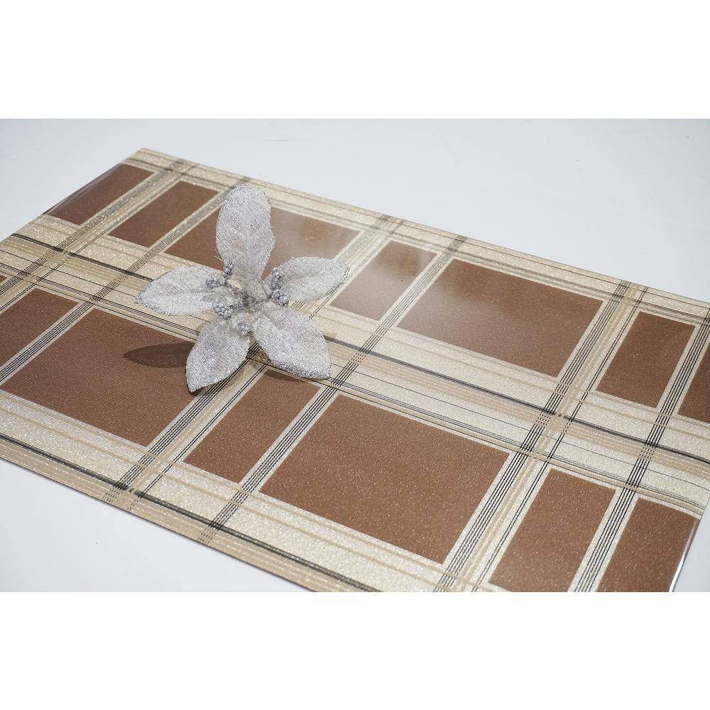 Sidewalk Trench Plaid Reversible Metallic Shimmer Placemat Set of 4, 12 in. x 18 in., Sparkling Brown/Beige/Black - Hercitys