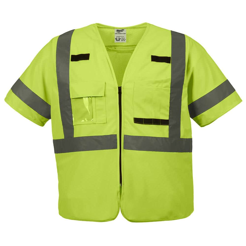Small/Medium Yellow Class 3 High Visibility Safety Vest with 10-Pockets and Sleeves - Hercitys