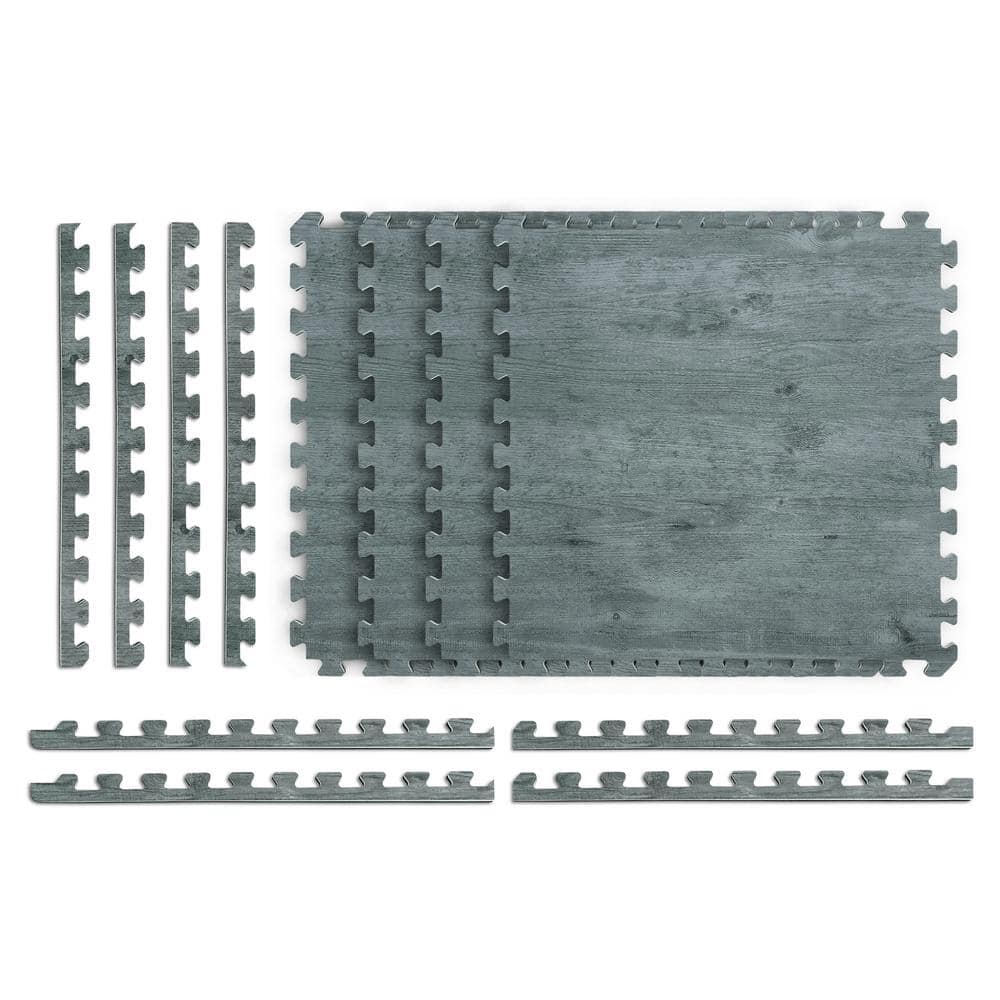 Reversible Charcoal/Black Faux Wood 24 in. x 24 in. x 0.47 in. Foam Mats (4-Pack) - Hercitys