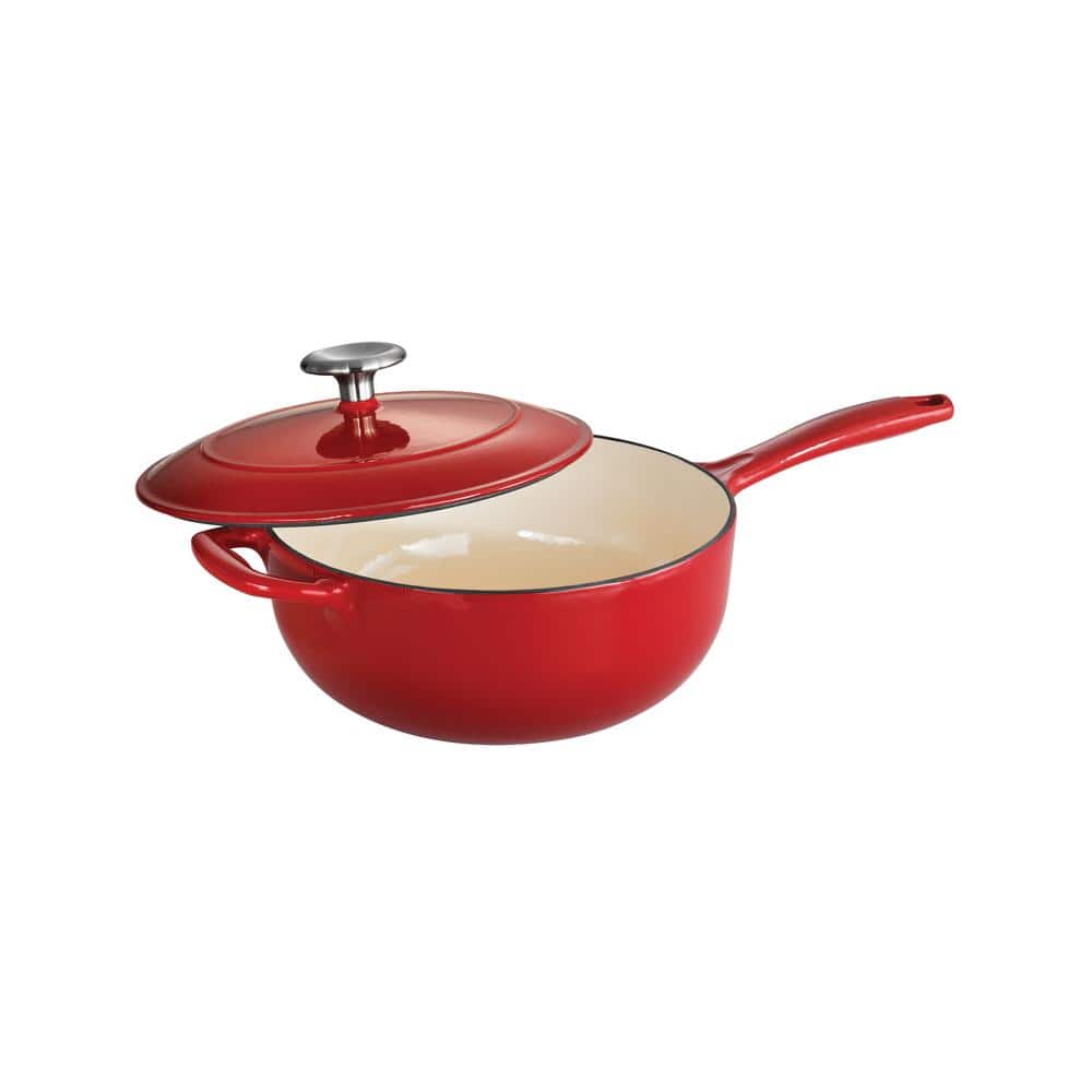 Gourmet 3 qt. Enameled Cast Iron Saucier in Gradated Red with Lid - Hercitys