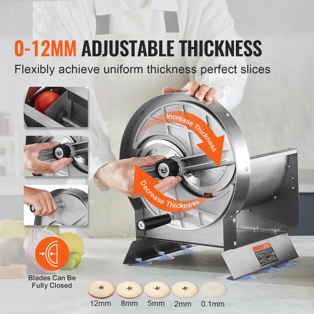 Manual Vegetable Fruit Slicer, Adjustable 0-12 mm Thickness, Stainless Steel Cutter with 2 Extra Blades, for Veggies - Hercitys