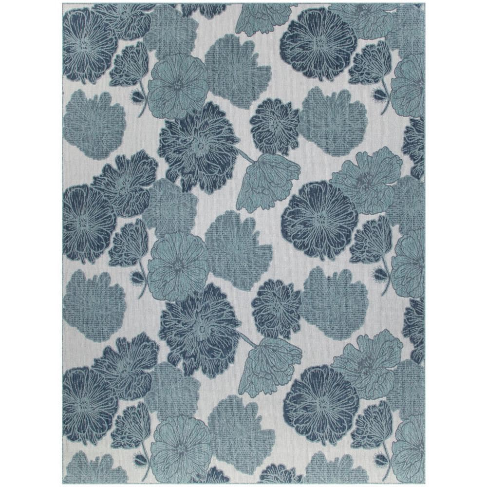 Garden Oasis Blue 9 ft. x 12 ft. Nature-inspired Contemporary Area Rug - Hercitys
