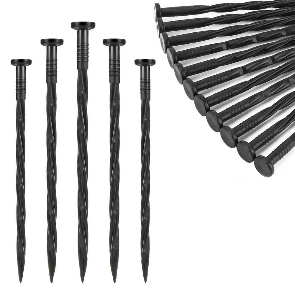 8 in. Black Nylon Spiral Landscape Edging Stakes, 100-Pack - Hercitys