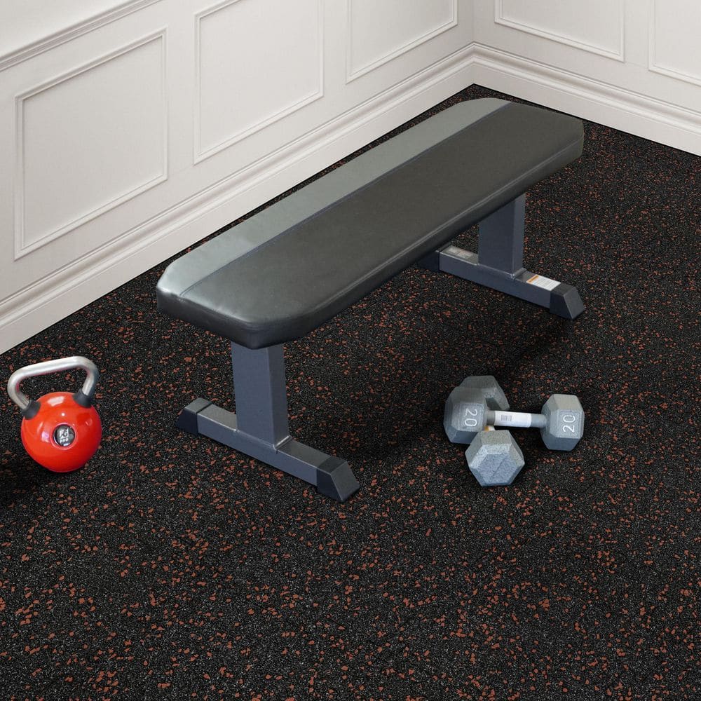 Rubber Gym Tiles with Brick Colored Flake 18 in. x 18 in. 8mm Thick Interlocking Tile (6 Tiles/Case) (13.875 sq. ft.) - Hercitys