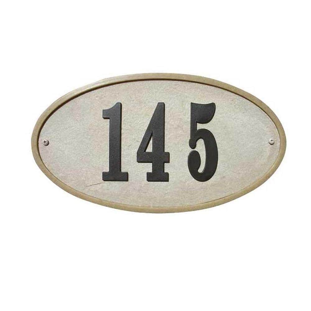 Ridgestone Oval Crushed Stone Address Plaque in Sandstone Stone Color - Hercitys