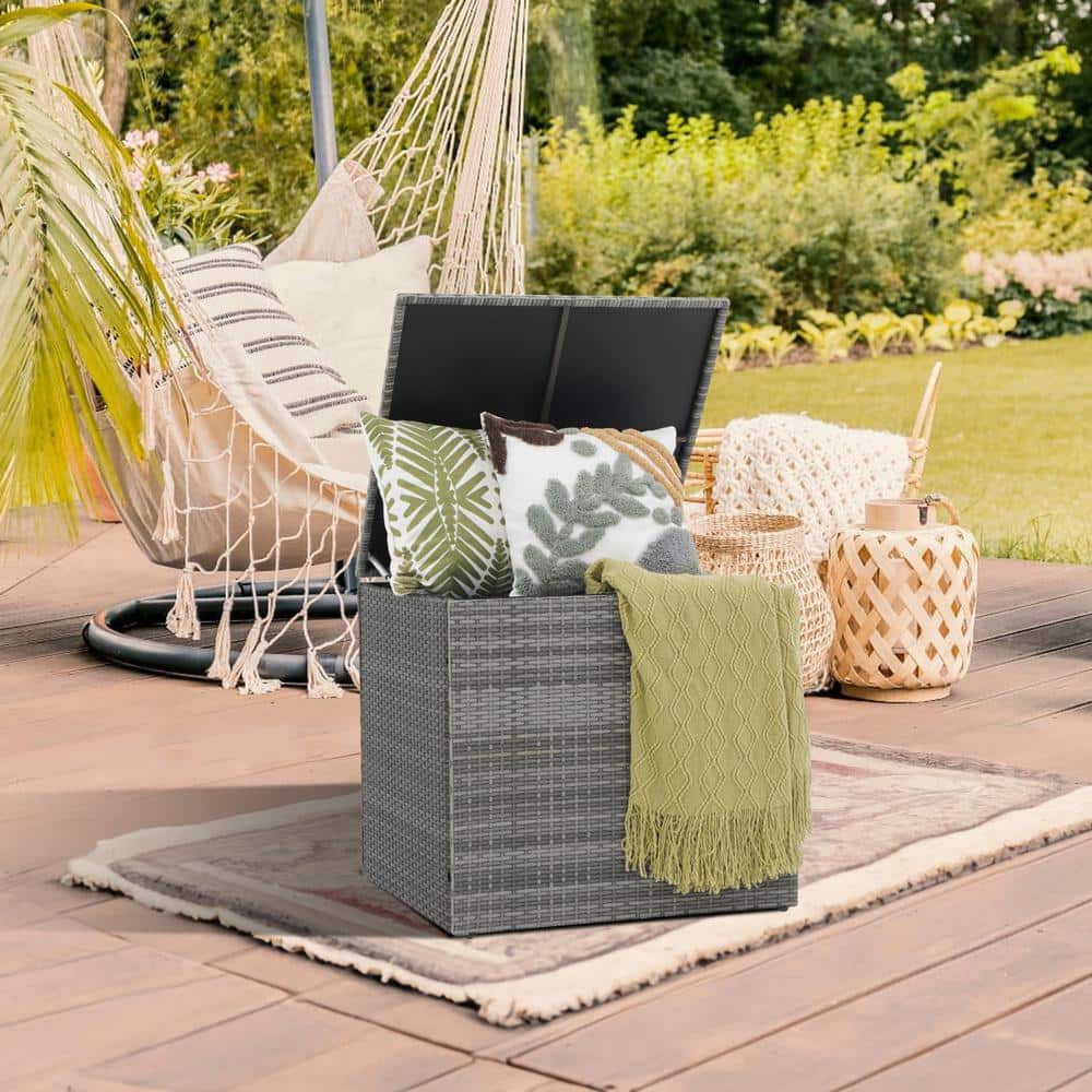 88 Gal., Grey Wicker Outdoor Storage Deck Box - Hercitys