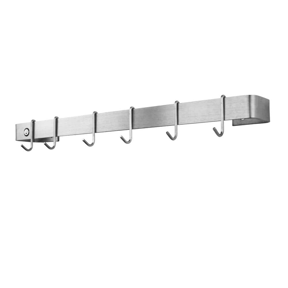 Handcrafted 36 in. Stainless Steel Wall Rack Utensil Bar with 6-Hooks - Hercitys