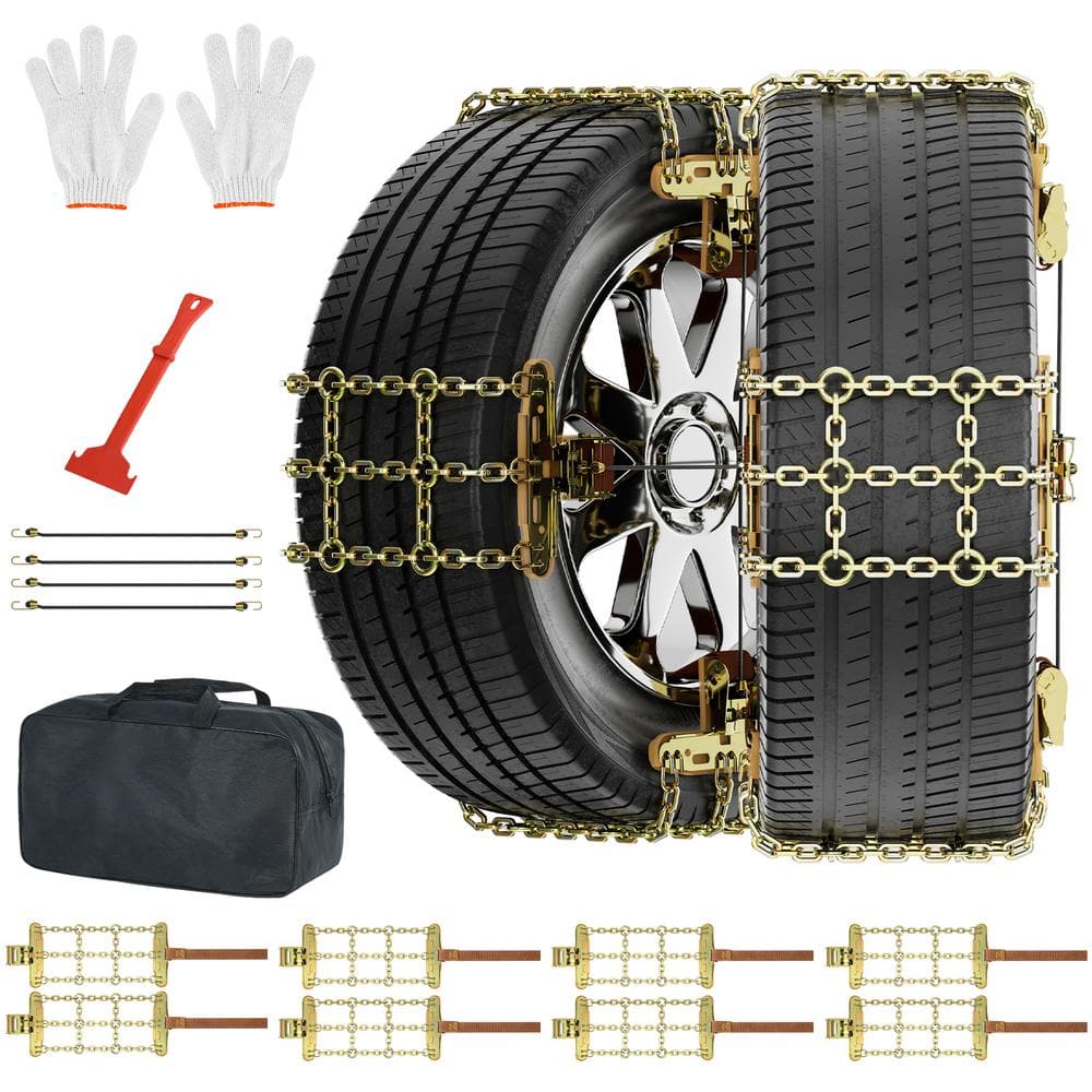 8-Pack Snow Chains Adjustable Tire Chains for Car 8.5 in. x 11 in. Thickened Car Anti-Skid Tire Chains (Set of 8) - Hercitys